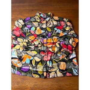Chico's Multicolor Art Layered Button Up Silk Linen Size 2 Lined Women's Shirt